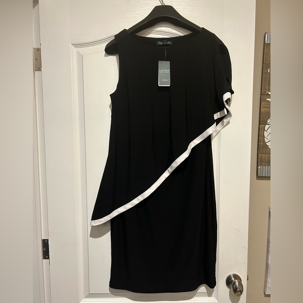 Lauren by Ralph Lauren Black and White One shoulder Dress Size 12